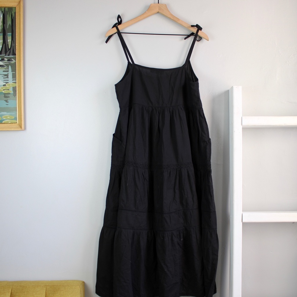 Hatch Black Tiered Maxi Maternity Dress w/ Pockets